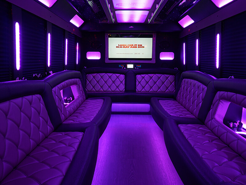 interior of a limo bus